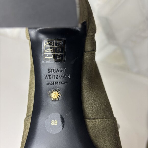 8B Green Suede Leather Block Heel Zip Zipper Almond Toe Ankle Boot Bootie Vida - Picture 13 of 14